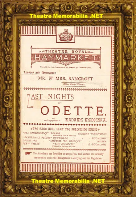 London Theatre Royal Haymarket – Last Nights Of Odette – 1882
