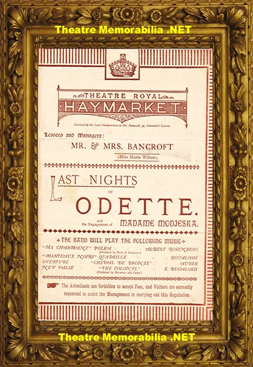 London Theatre Royal Haymarket - Last Nights Of Odette - 1882