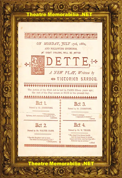 London Theatre Royal Haymarket - Last Nights Of Odette - 1882