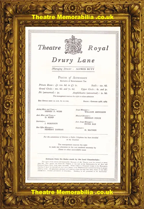 London Theatre Royal - The Desert Song - 1920's