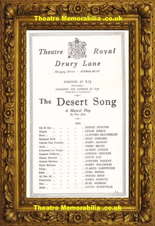 London Theatre Royal - The Desert Song - 1920's