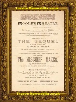 London Toole’s Theatre – The Mischief Maker – 1892