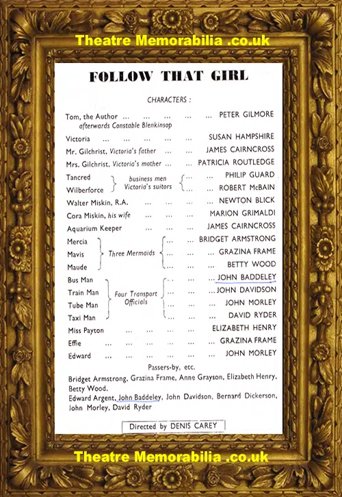 London Vaudeville Theatre - Follow That Girl 1960 - S Hampshire