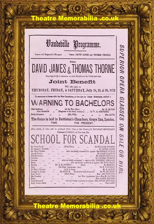 London Vaudeville Theatre - School For Scandal - 1872