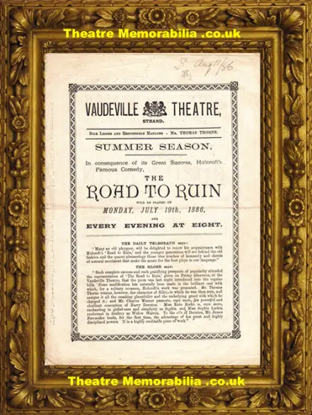 London Vaudeville Theatre – The Road To Ruin – 1886