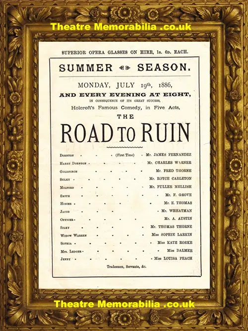 London Vaudeville Theatre - The Road To Ruin - 1886