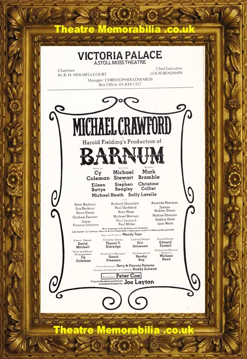 London Victoria Palace Theatre - Barnum - 1986 Michael Crawford