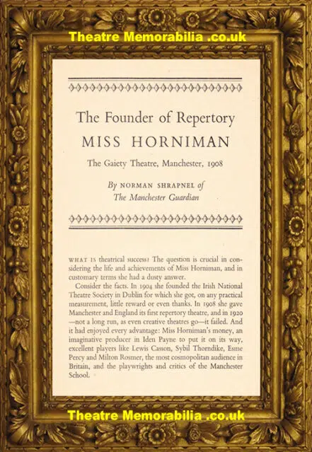 Manchester Gaiety Theatre – Miss Horniman – Guardian – 1908