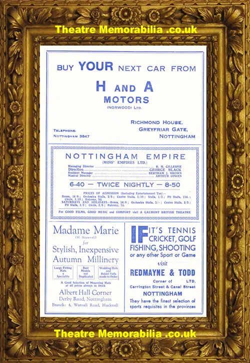Nottingham Empire Theatre - Showtime - 1934