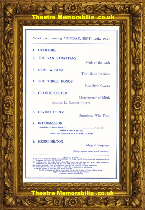 Nottingham Empire Theatre - Showtime - 1934