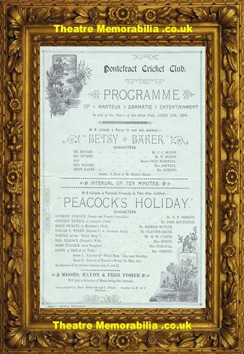 Pontefract Cricket Club Yorkshire Theatre - Betsy Baker - 1896