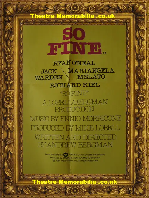 So Fine Film Poster 1981 - Ryan O'Neal Mariangela Melato