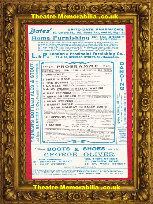 Southampton Hippodrome Theatre - Variety Show - 1910