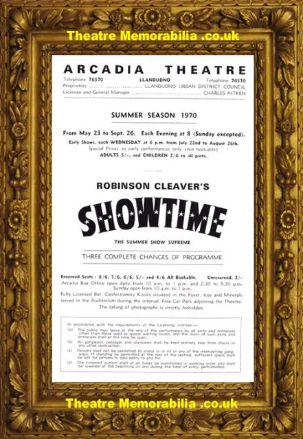 Wales Llandudno Arcadia Theatre Cymru – Showtime – 1970