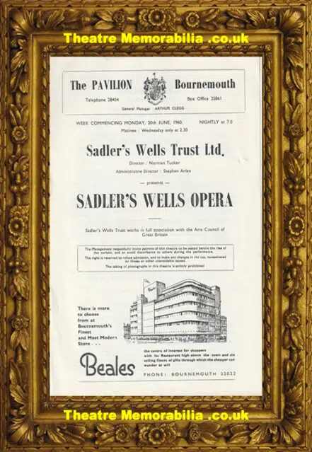 Bournemouth Pavilion Theatre – Sadlers Wells Opera 1960