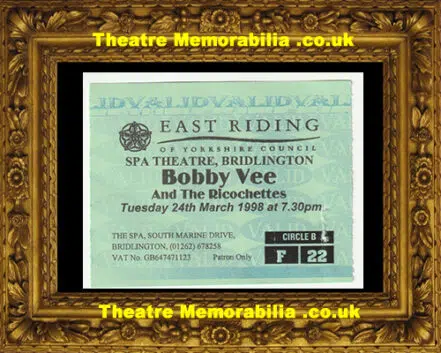 East Riding Bridlington Spa Theatre Bobby Vee Ricochettes Ticket