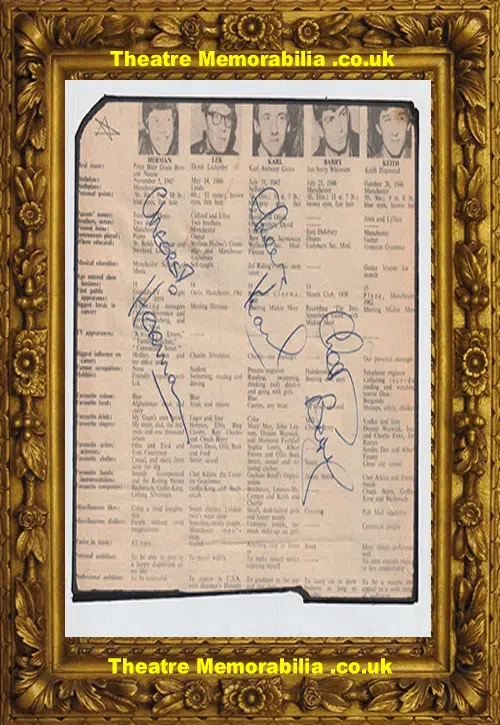 Herman's Hermits Autograph Signed Picture 60s - Pop Group