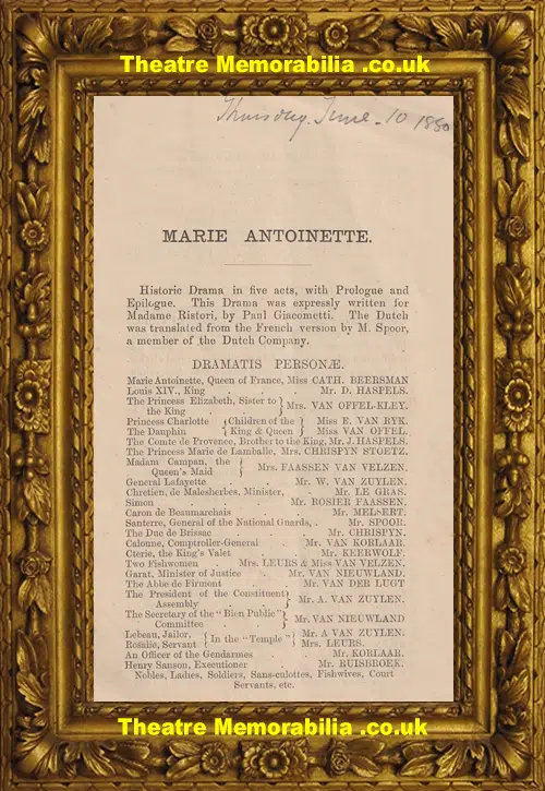 Imperial Theatre - Marie Antoinette - Theatre Text Book 1880