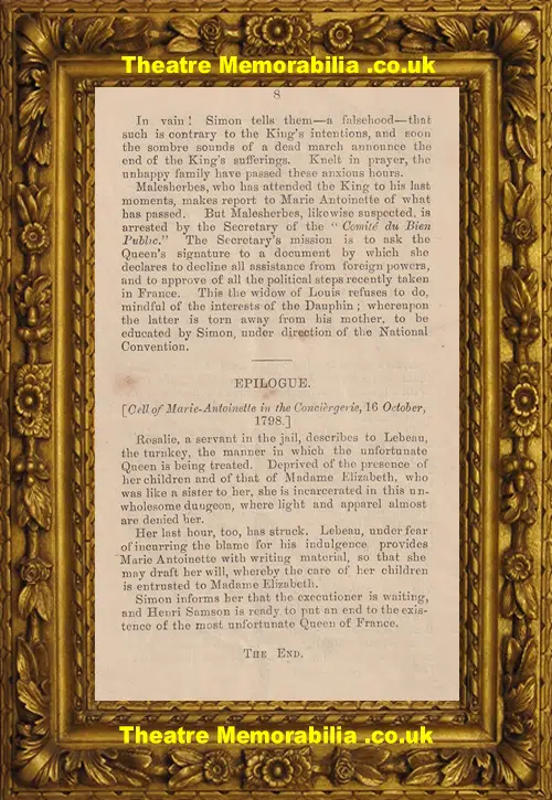Imperial Theatre - Marie Antoinette - Theatre Text Book 1880