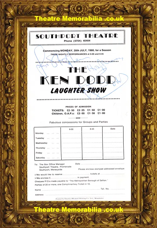 Ken Dodd Autograph Signed Poster Flyer 1980 - Southport Theatre