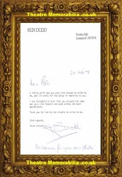 Ken Dodd Original Letter Knotty Ash Signed Autograph