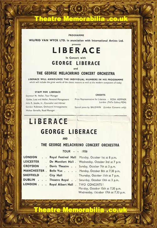 Liberace - Concert Tour Programme 1956 inc George Liberace