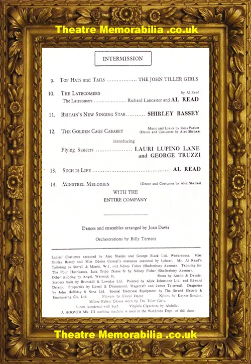 London Adelphi Theatre - Such Is Life - Shirley Bassey - 1956