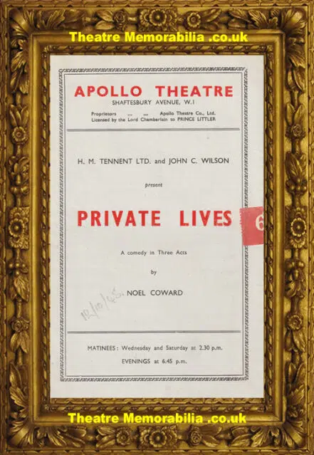 London Apollo Theatre – Private Lives – 1945 – Noel Coward