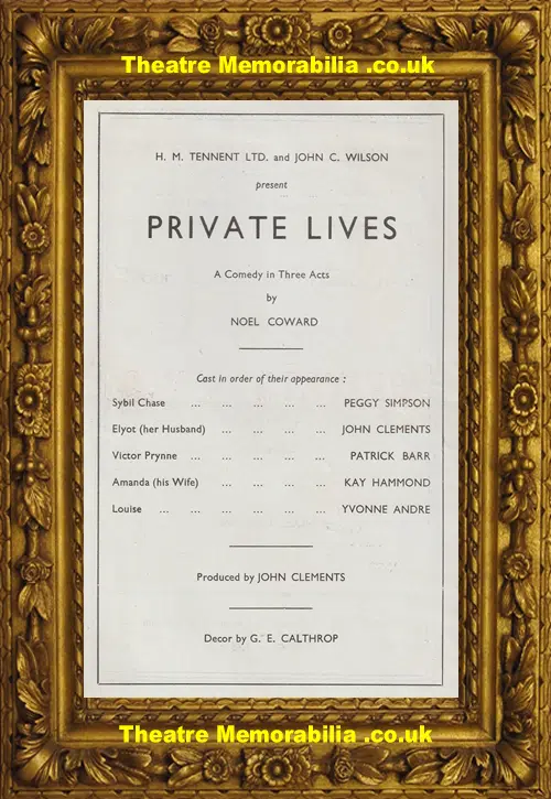 London Apollo Theatre - Private Lives - 1945 - Noel Coward