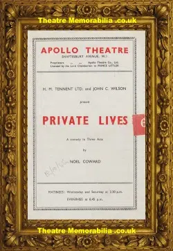 London Apollo Theatre – Private Lives – 1945 – Noel Coward