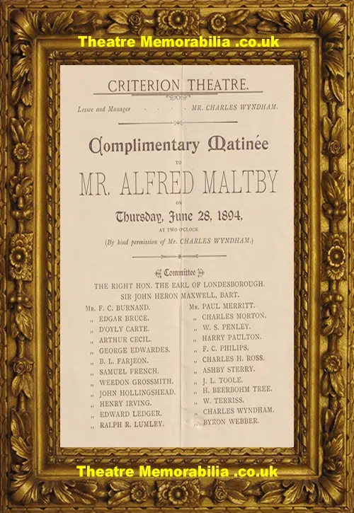 London Criterion Theatre - Mr Maltby Matinee - 1894