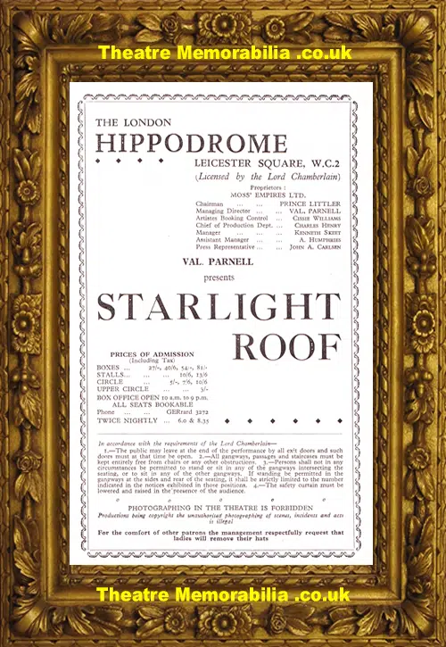 London Hippodrome Theatre - Starlight Roof - 1947 Julie Andrews