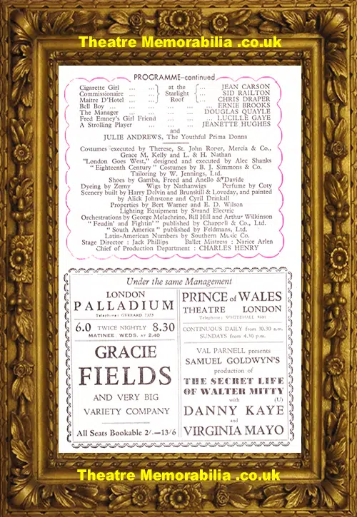 London Hippodrome Theatre - Starlight Roof - 1947 Julie Andrews