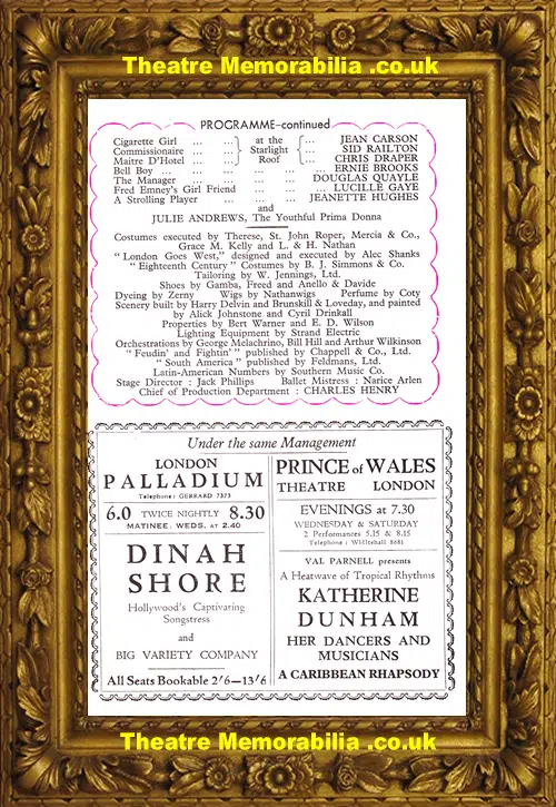 London Hippodrome Theatre - Starlight Roof 1947 - Julie Andrews