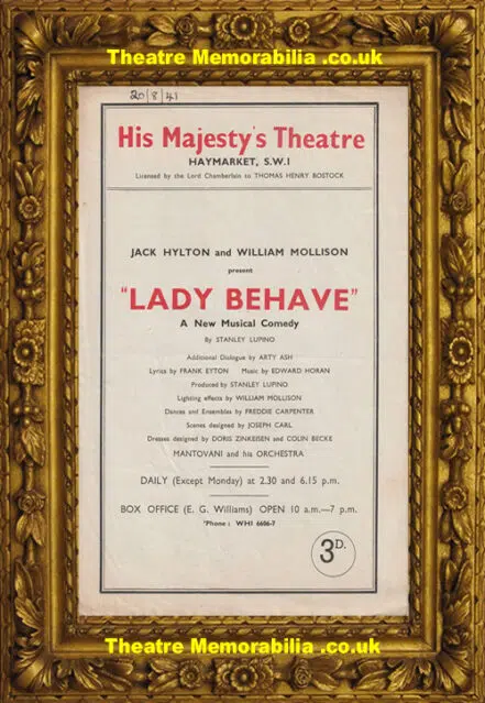 London His Majesty’s Theatre – Lady Behave – 1941