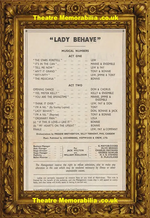 London His Majesty's Theatre - Lady Behave - 1941