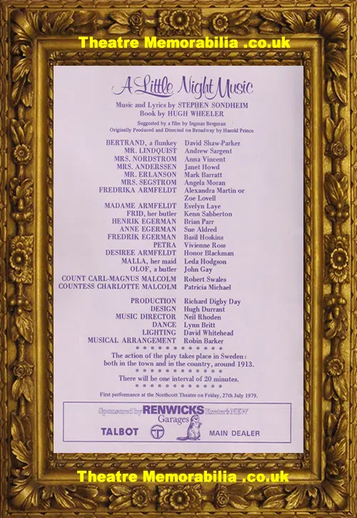 London National Theatre A Little Night Music Honor Blackman 1979