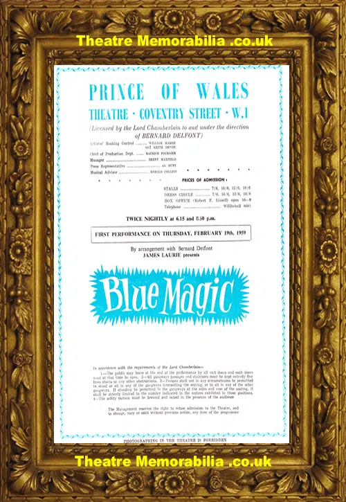 London Prince Of Wales Theatre - Blue Magic 1959 - Bassey Cooper
