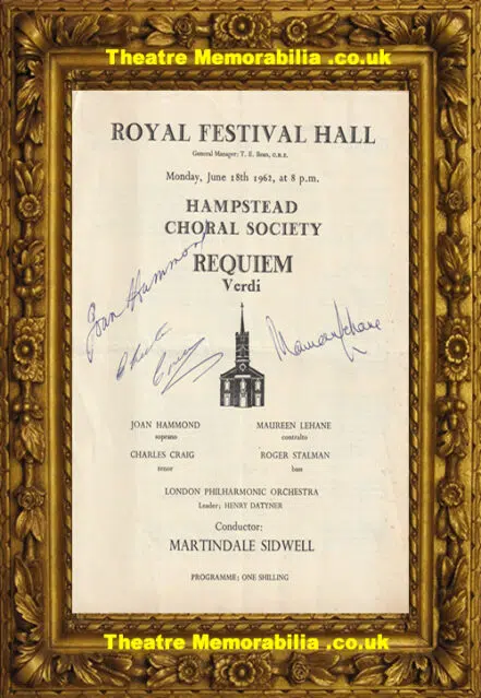 London Royal Festival Hall – Hampstead Verdi Requiem 1962 Signed