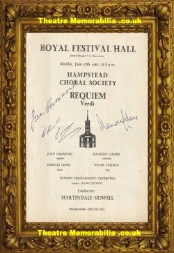 London Royal Festival Hall – Hampstead Verdi Requiem 1962 Signed
