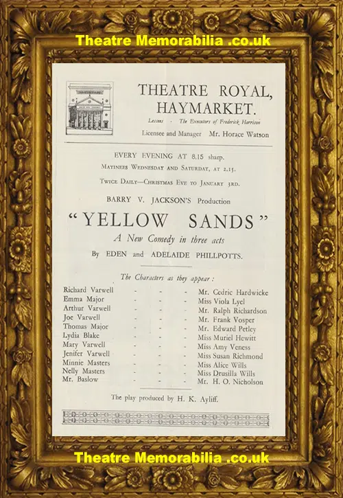 London Royal Haymarket Theatre - Yellow Sands - 1927 + Ticket