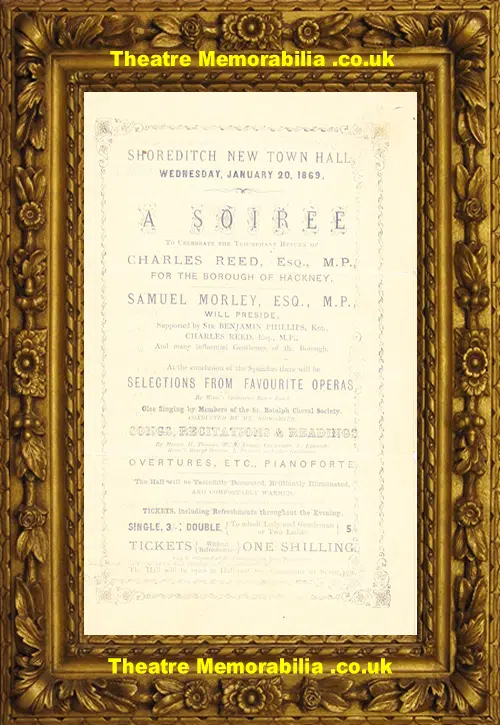 London Shoreditch New Town Hall - A Soiree - 1869 - Rare 1800's