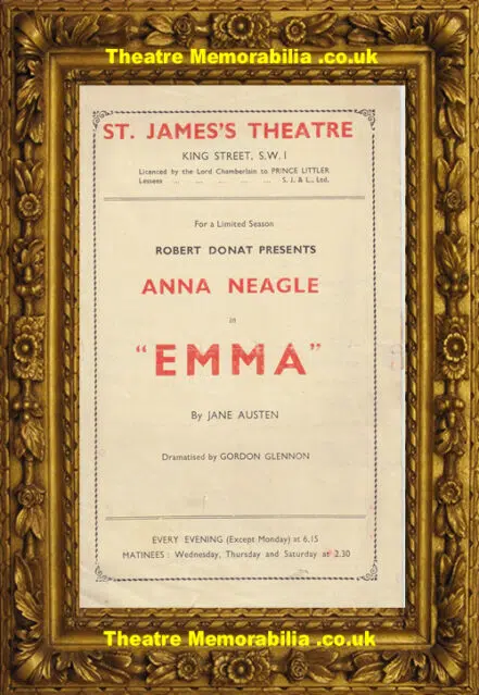 London St James Theatre – Emma – 1944 – Anna Neagle Jane Austen
