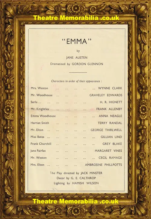 London St James Theatre - Emma - 1944 - Anna Neagle Jane Austen