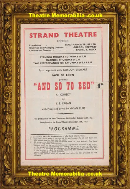 London Strand Theatre – And So To Bed – 1951