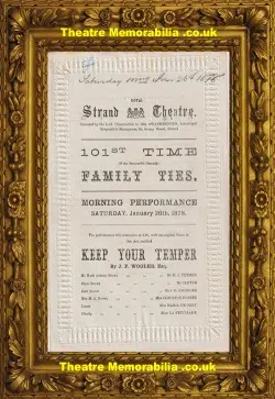 London Strand Theatre – Keep Your Temper + Family Ties – 1878