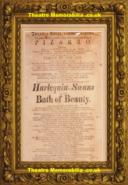 London Theatre Royal Covent Garden – Pizarro – 1814