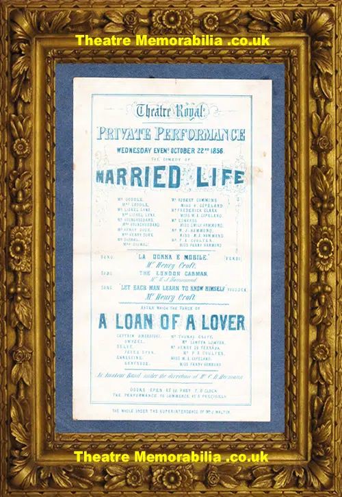 London Theatre Royal Covent Garden - Married Life - 1856