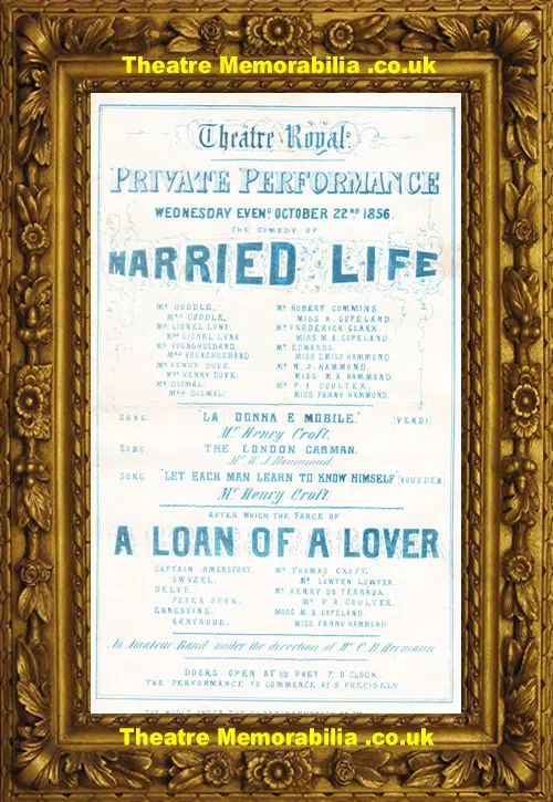 London Theatre Royal Covent Garden - Married Life - 1856