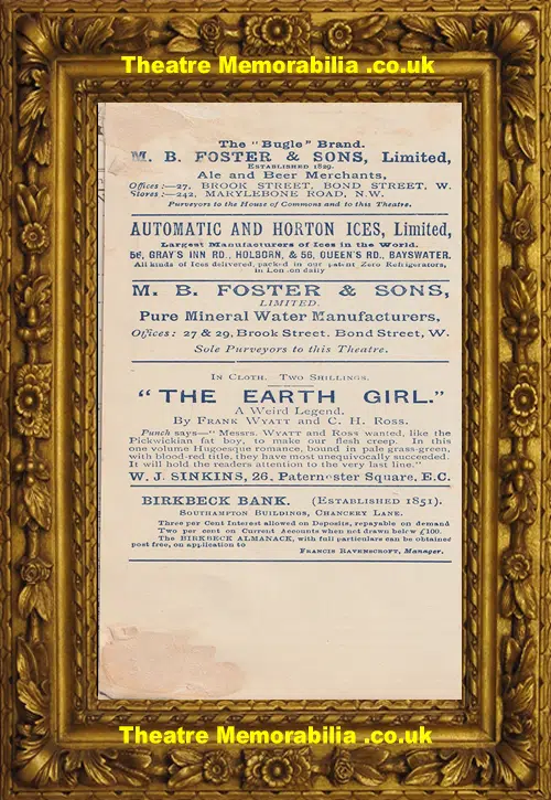London Trafalgar Square Theatre - Tom Dick And Harry - 1893